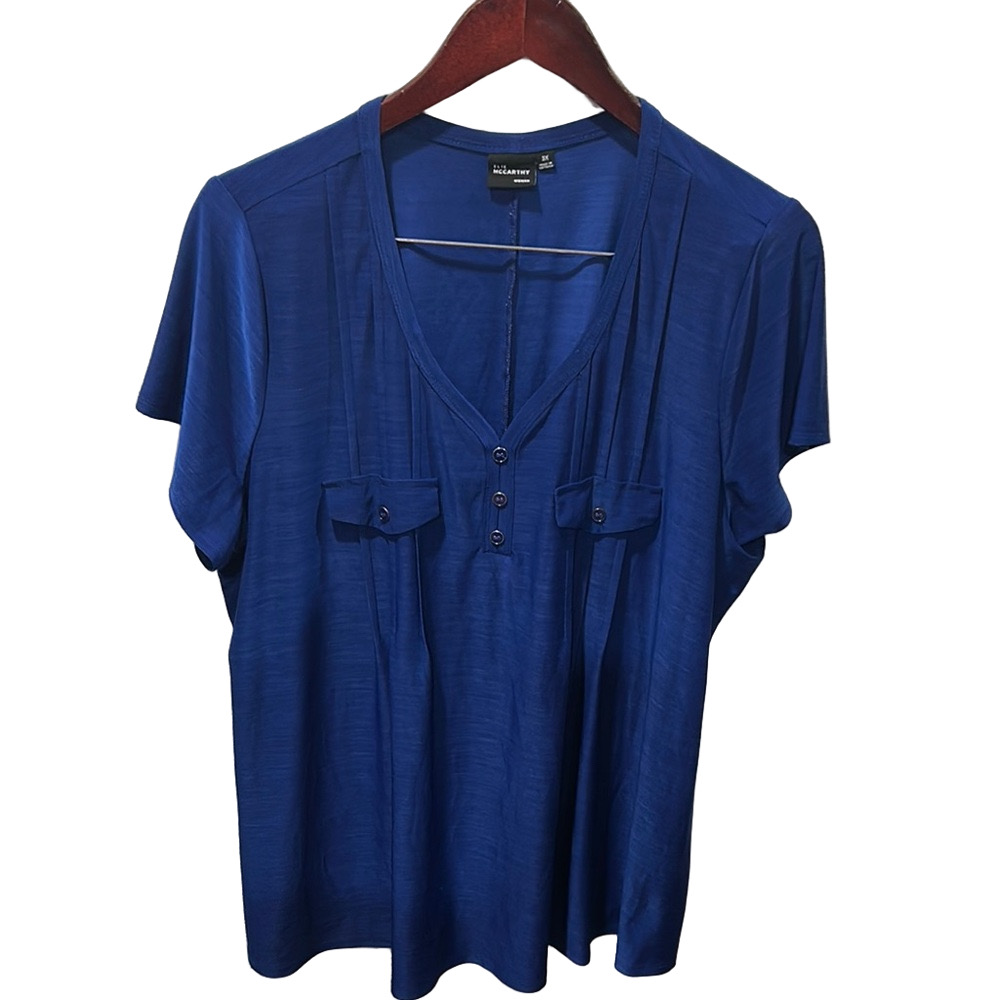Elise McCarthy  Blue Flutter Sleeve  Blouse size 3X GUC..